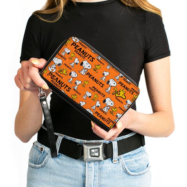 Buckle-Down PU Zip Around Wallet Rectangle - PEANUTS Snoopy And Woodstock Poses Collage Orange