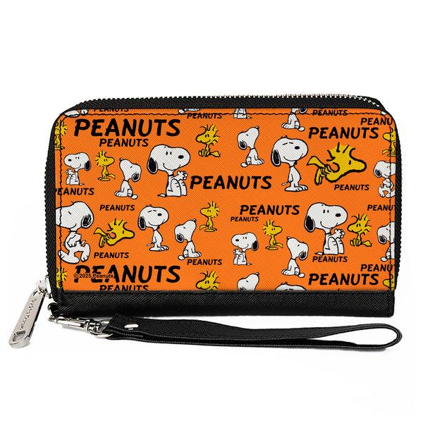 Buckle-Down PU Zip Around Wallet Rectangle - PEANUTS Snoopy and Woodstock Poses Collage Orange