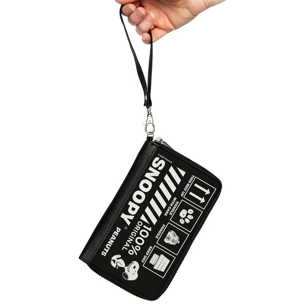 Buckle-Down PU Zip Around Wallet Rectangle - Peanuts SNOOPY Care Symbols 100% ORIGINAL Black/White
