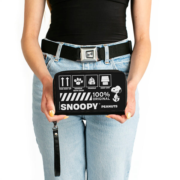 Buckle-Down PU Zip Around Wallet Rectangle - Peanuts SNOOPY Care Symbols 100% ORIGINAL Black/White
