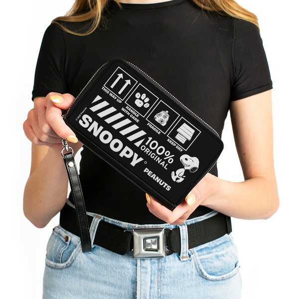Buckle-Down PU Zip Around Wallet Rectangle - Peanuts SNOOPY Care Symbols 100% ORIGINAL Black/White