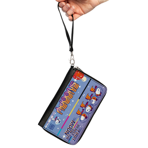 Buckle-Down PU Zip Around Wallet Rectangle - Peanuts SNOOPY FIRST BEAGLE ON THE MOON Poses Blue/Multi Color