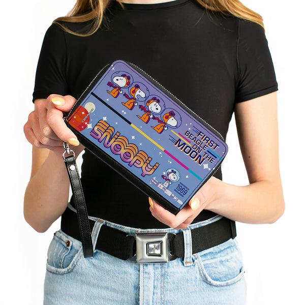 Buckle-Down PU Zip Around Wallet Rectangle - Peanuts SNOOPY FIRST BEAGLE ON THE MOON Poses Blue/Multi Color
