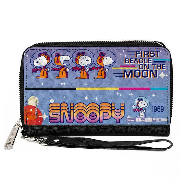 Buckle-Down PU Zip Around Wallet Rectangle - Peanuts SNOOPY FIRST BEAGLE ON THE MOON Poses Blue/Multi Color