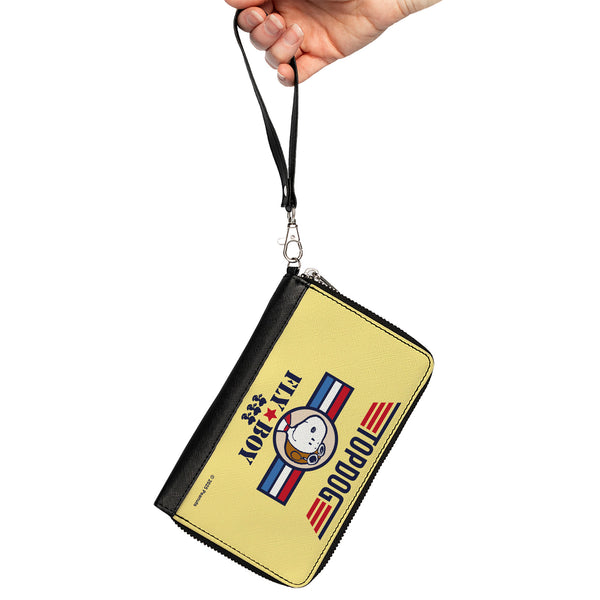 Buckle-Down PU Zip Around Wallet Rectangle - Peanuts Snoopy FLY BOY TOP DOG Flying Ace Yellow/Blue/Red