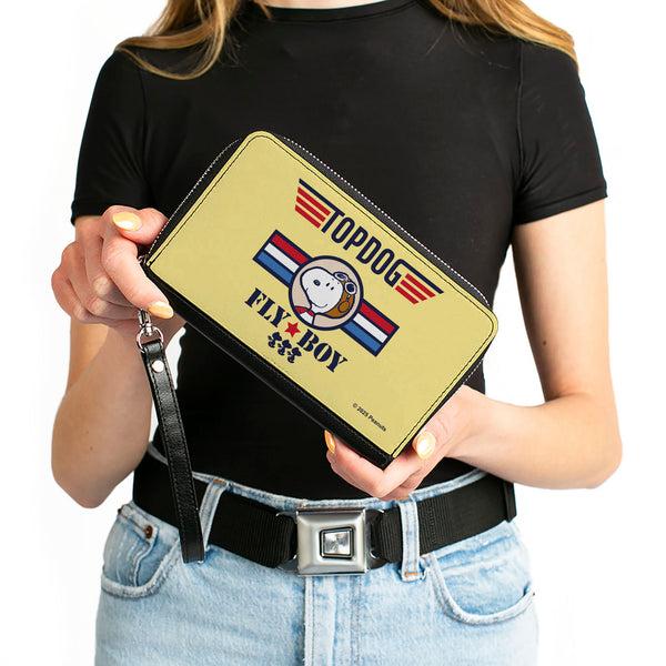 Buckle-Down PU Zip Around Wallet Rectangle - Peanuts Snoopy FLY BOY TOP DOG Flying Ace Yellow/Blue/Red