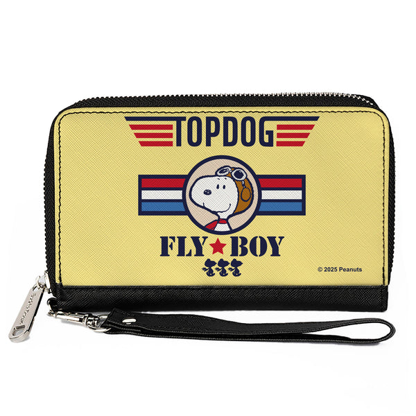 Buckle-Down PU Zip Around Wallet Rectangle - Peanuts Snoopy FLY BOY TOP DOG Flying Ace Yellow/Blue/Red