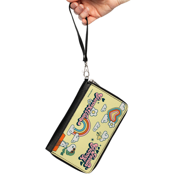 Buckle-Down PU Zip Around Wallet Rectangle - Peanuts Snoopy Flying Ace And Woodstock GROOVY Quotes Collage Yellow