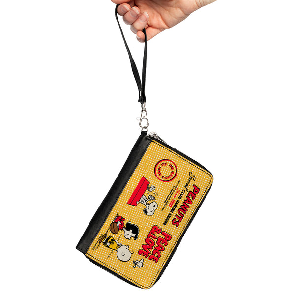 Buckle-Down PU Zip Around Wallet Rectangle - PEANUTS SOCIAL CLUB PEACE & LOVE Scenes Yellow/Red