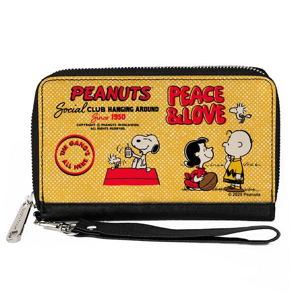 Buckle-Down PU Zip Around Wallet Rectangle - PEANUTS SOCIAL CLUB PEACE & LOVE Scenes Yellow/Red