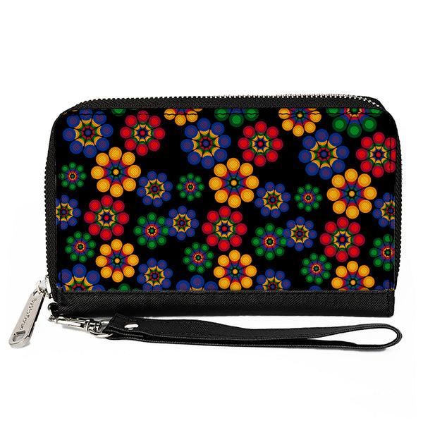 Buckle-Down PU Zip Around Wallet Rectangle - Psychedelic Daisies Black/Multi Color
