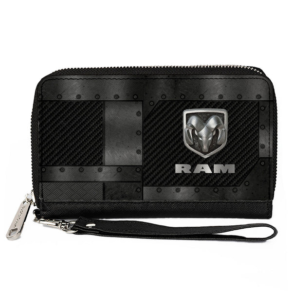 Buckle-Down PU Zip Around Wallet Rectangle - RAM Logo Armor Black/Grays