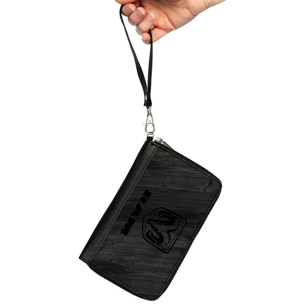 Buckle-Down PU Zip Around Wallet Rectangle - RAM Logo Wood Grain Grays