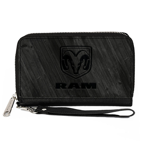 Buckle-Down PU Zip Around Wallet Rectangle - RAM Logo Wood Grain Grays