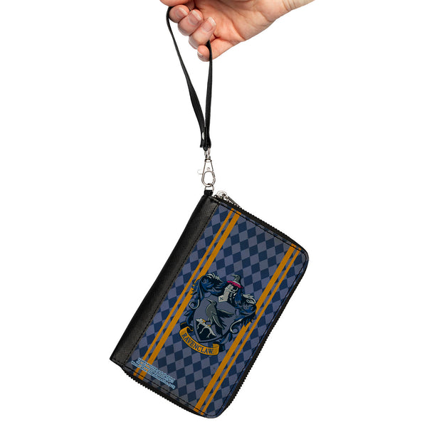 Buckle-Down PU Zip Around Wallet Rectangle - RAVENCLAW Crest Stripes/Diamonds Blues/Gold
