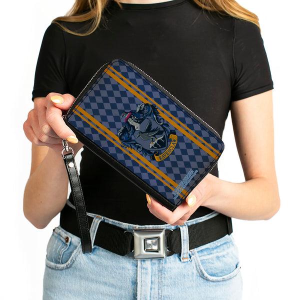 Buckle-Down PU Zip Around Wallet Rectangle - RAVENCLAW Crest Stripes/Diamonds Blues/Gold