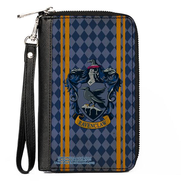 Buckle-Down PU Zip Around Wallet Rectangle - RAVENCLAW Crest Stripes/Diamonds Blues/Gold
