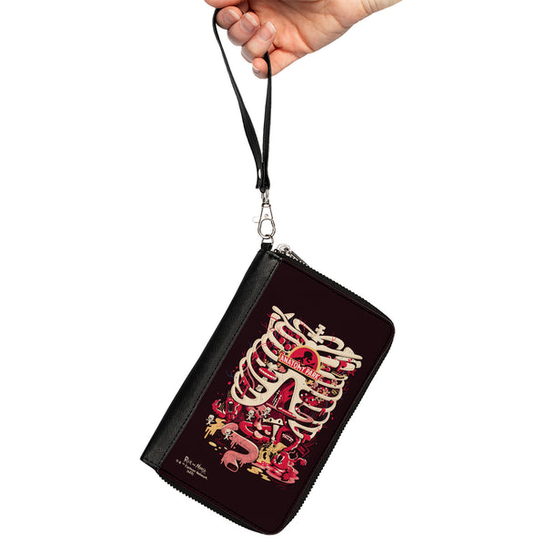 Buckle-Down PU Zip Around Wallet Rectangle - Rick And Morty ANATOMY PARK Rib Cage Scene Black