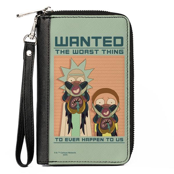 Buckle-Down PU Zip Around Wallet Rectangle - Rick and Morty WANTED Poster THE WORST THING Pose