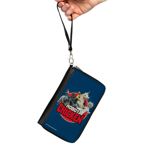 Buckle-Down PU Zip Around Wallet Rectangle - ROBOT CHICKEN Title Logo And Group Pose Blue