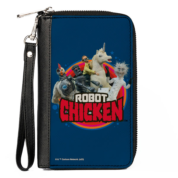 Buckle-Down PU Zip Around Wallet Rectangle - ROBOT CHICKEN Title Logo and Group Pose Blue