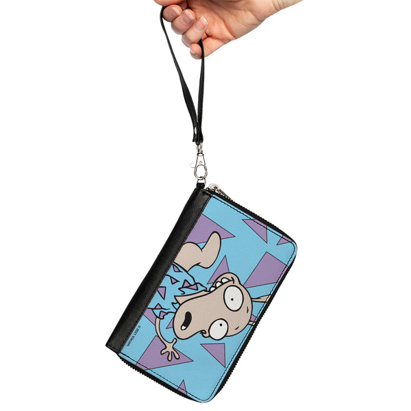 Buckle-Down PU Zip Around Wallet Rectangle - Rocko's Modern Life Rocko Waving Pose Triangles Blue Purple
