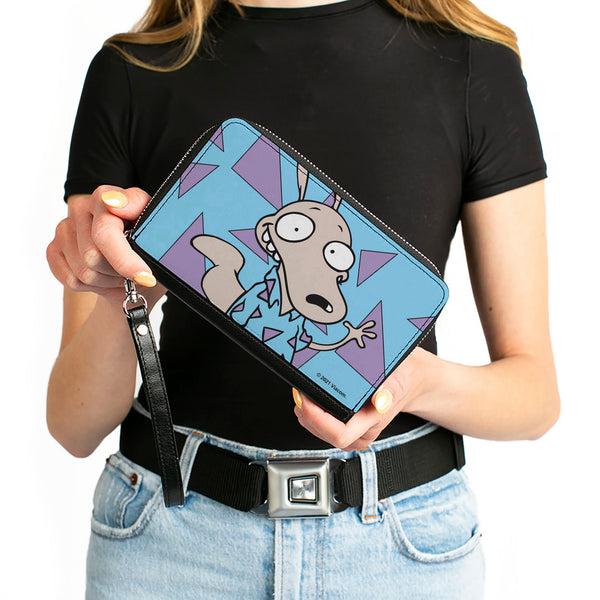 Buckle-Down PU Zip Around Wallet Rectangle - Rocko's Modern Life Rocko Waving Pose Triangles Blue Purple