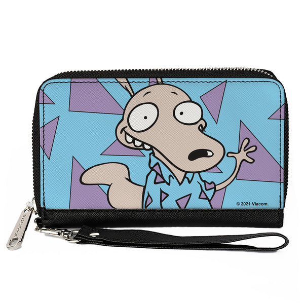 Buckle-Down PU Zip Around Wallet Rectangle - Rocko's Modern Life Rocko Waving Pose Triangles Blue Purple