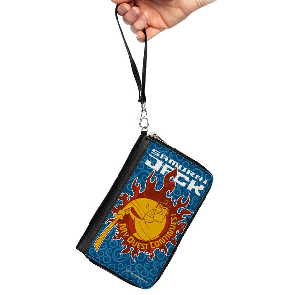 Buckle-Down PU Zip Around Wallet Rectangle - SAMURAI JACK MY QUEST CONTINUES Katana Pose Swirl Blues