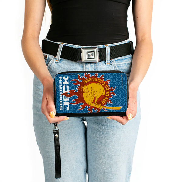 Buckle-Down PU Zip Around Wallet Rectangle - SAMURAI JACK MY QUEST CONTINUES Katana Pose Swirl Blues