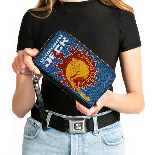 Buckle-Down PU Zip Around Wallet Rectangle - SAMURAI JACK MY QUEST CONTINUES Katana Pose Swirl Blues