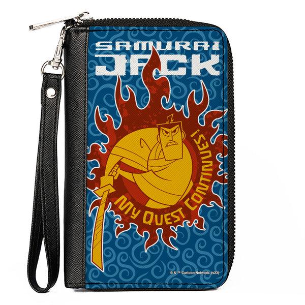 Buckle-Down PU Zip Around Wallet Rectangle - SAMURAI JACK MY QUEST CONTINUES Katana Pose Swirl Blues