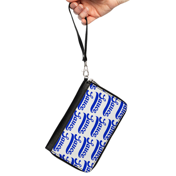 Buckle-Down PU Zip Around Wallet Rectangle - SAUCE Baseball Script White/Blue