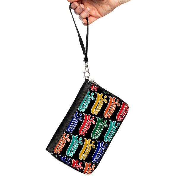 Buckle-Down PU Zip Around Wallet Rectangle - SAUCE Baseball Script Black/Multi Color