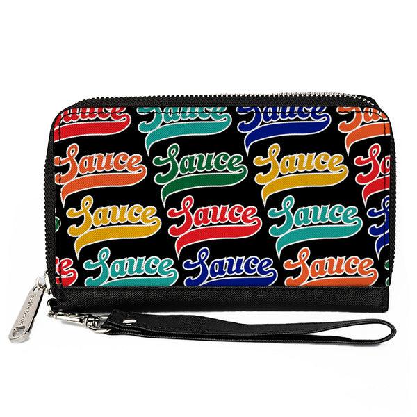 Buckle-Down PU Zip Around Wallet Rectangle - SAUCE Baseball Script Black/Multi Color