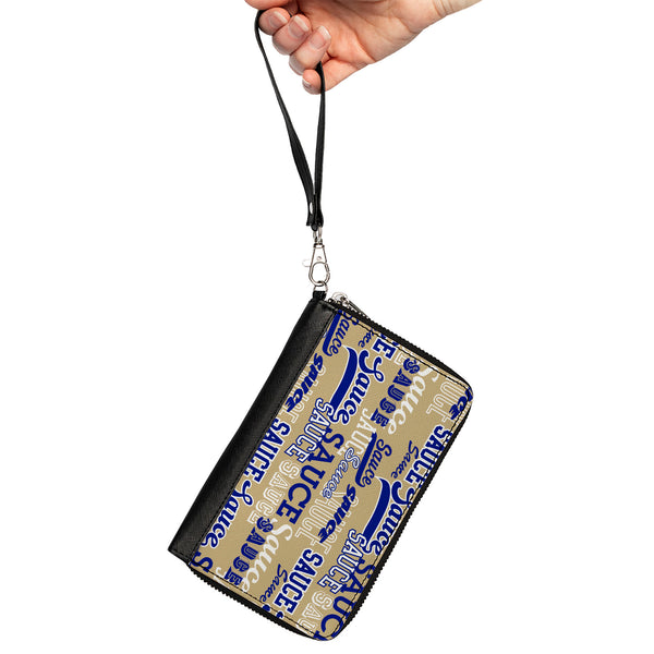 Buckle-Down PU Zip Around Wallet Rectangle - SAUCE Typography Collage Tan/White/Blue