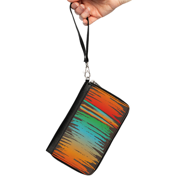Buckle-Down PU Zip Around Wallet Rectangle - Scribble Zarape Fade Brown/Multi Color