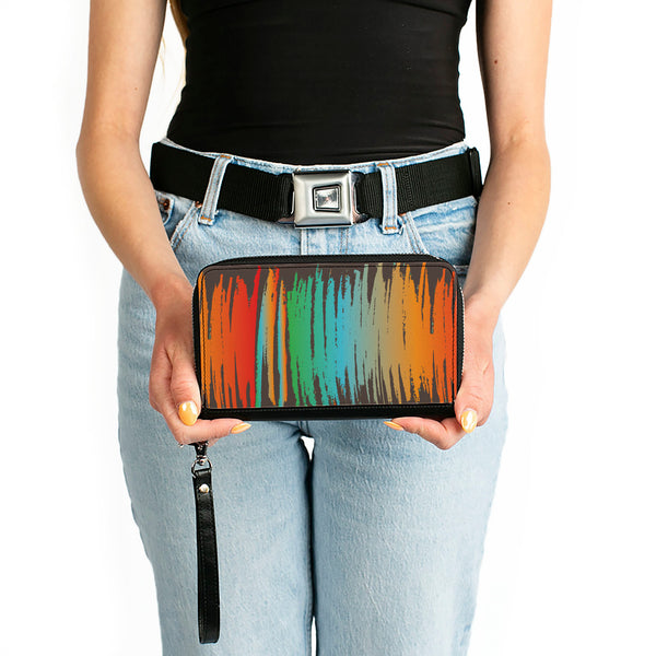 Buckle-Down PU Zip Around Wallet Rectangle - Scribble Zarape Fade Brown/Multi Color