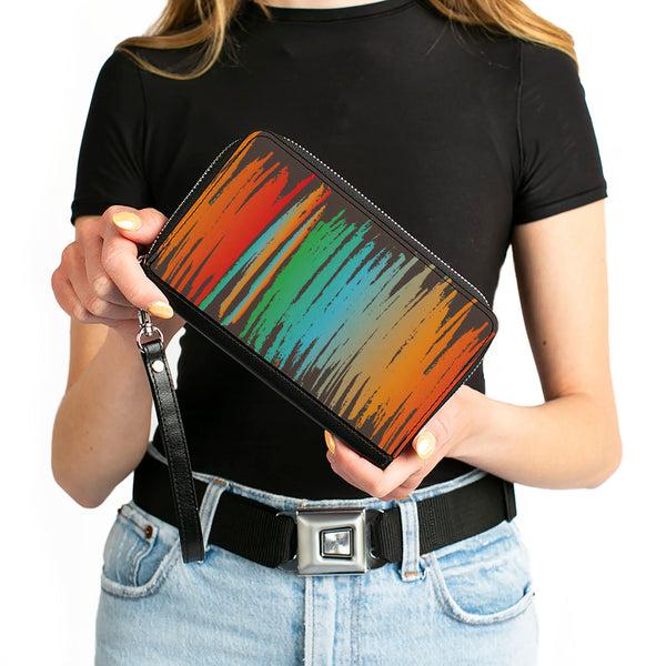 Buckle-Down PU Zip Around Wallet Rectangle - Scribble Zarape Fade Brown/Multi Color