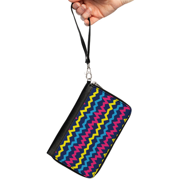 Buckle-Down PU Zip Around Wallet Rectangle - Scribble Zig Zag Stripe Navy/Multi Color