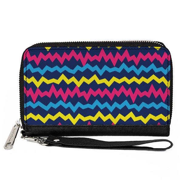 Buckle-Down PU Zip Around Wallet Rectangle - Scribble Zig Zag Stripe Navy/Multi Color