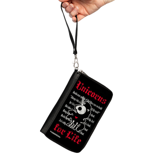 Buckle-Down PU Zip Around Wallet Rectangle - Skelanimals Bonita The Unicorn UNICORNS FOR LIFE Pose Black/Red/White