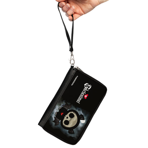 Buckle-Down PU Zip Around Wallet Rectangle - SKELANIMALS Diego The Bat Fog Pose And Title Logo Black/White