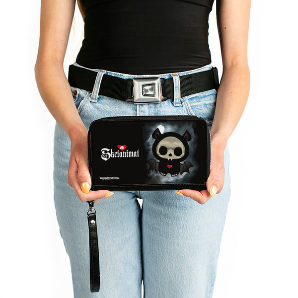 Buckle-Down PU Zip Around Wallet Rectangle - SKELANIMALS Diego The Bat Fog Pose And Title Logo Black/White