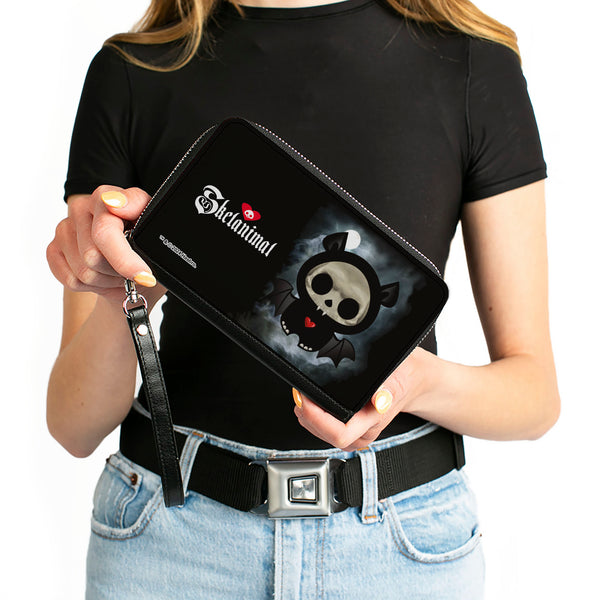 Buckle-Down PU Zip Around Wallet Rectangle - SKELANIMALS Diego The Bat Fog Pose And Title Logo Black/White