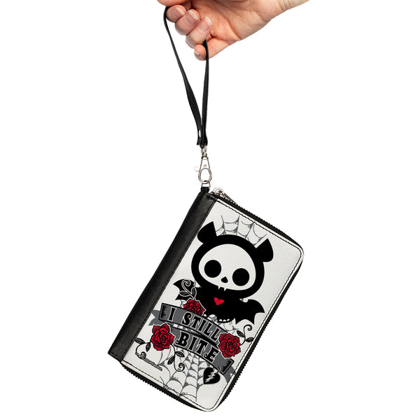 Buckle-Down PU Zip Around Wallet Rectangle - Skelanimals Diego The Bat I STILL BITE Pose White/Gray/Black/Red