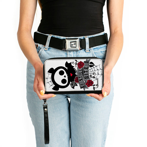 Buckle-Down PU Zip Around Wallet Rectangle - Skelanimals Diego The Bat I STILL BITE Pose White/Gray/Black/Red