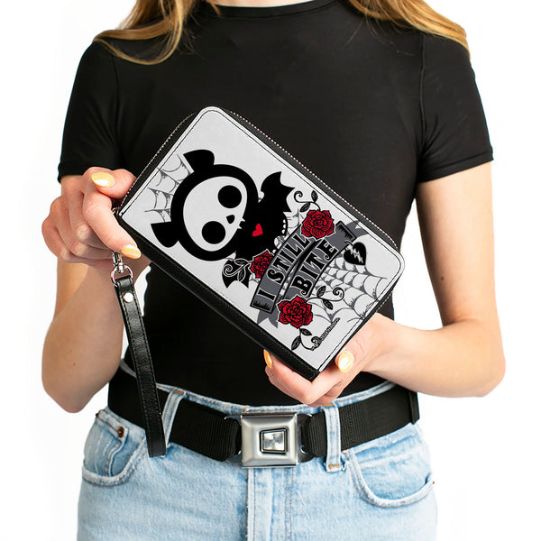 Buckle-Down PU Zip Around Wallet Rectangle - Skelanimals Diego The Bat I STILL BITE Pose White/Gray/Black/Red