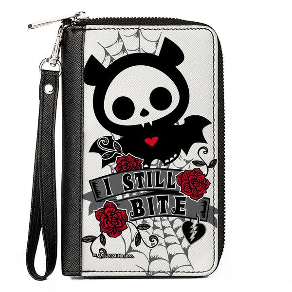 Buckle-Down PU Zip Around Wallet Rectangle - Skelanimals Diego the Bat I STILL BITE Pose White/Gray/Black/Red