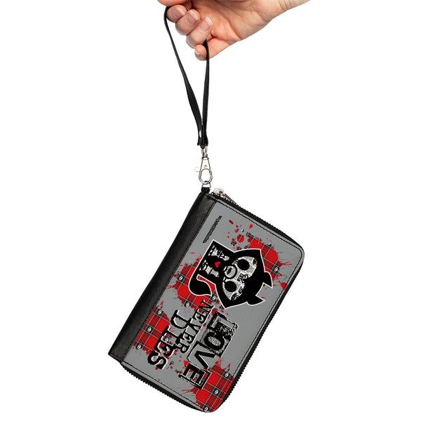Buckle-Down PU Zip Around Wallet Rectangle - Skelanimals Jae The Wolf LOVE NEVER DIES Pose Gray/Black/Red